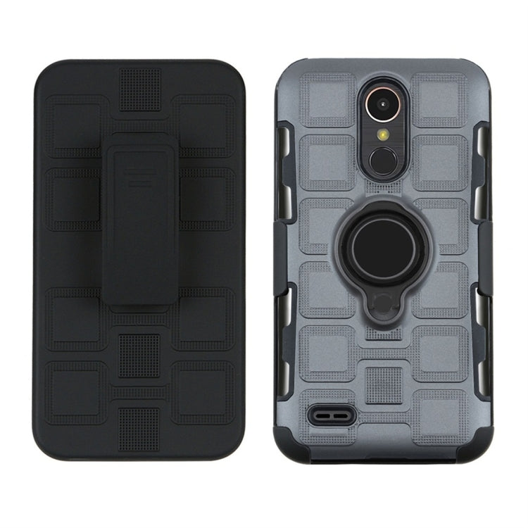 For LG K10 (2017) EU / US Version 3 In 1 Cube PC + TPU Protective Case with 360 Degrees Rotate Black Ring Holder