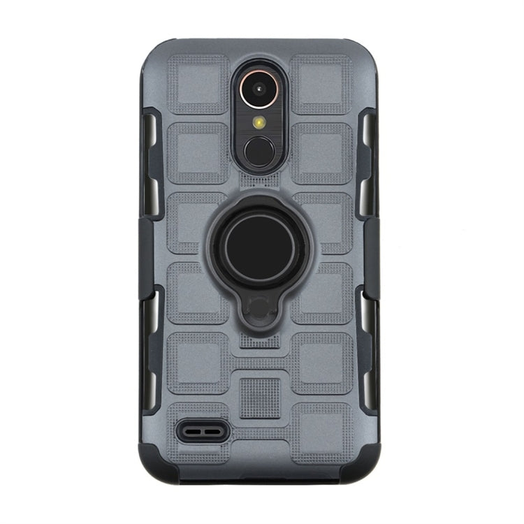 For LG K10 (2017) EU / US Version 3 In 1 Cube PC + TPU Protective Case with 360 Degrees Rotate Black Ring Holder