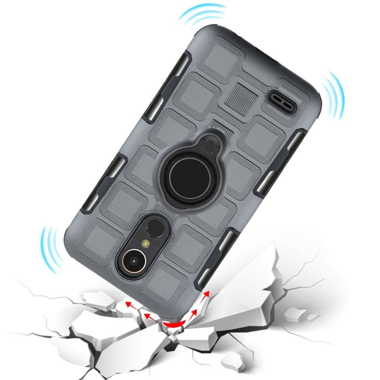 For LG K10 (2017) EU / US Version 3 In 1 Cube PC + TPU Protective Case with 360 Degrees Rotate Black Ring Holder