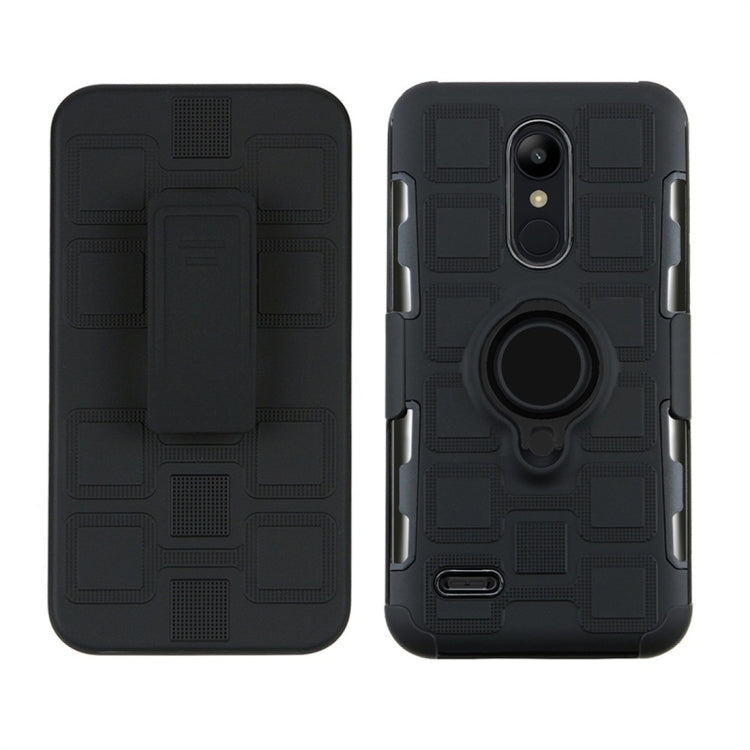 For LG K10 (2018) EU / US Version 3 In 1 Cube PC + TPU Protective Case with 360 Degrees Rotate Black Ring Holder