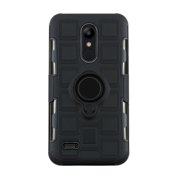 For LG K10 (2018) EU / US Version 3 In 1 Cube PC + TPU Protective Case with 360 Degrees Rotate Black Ring Holder