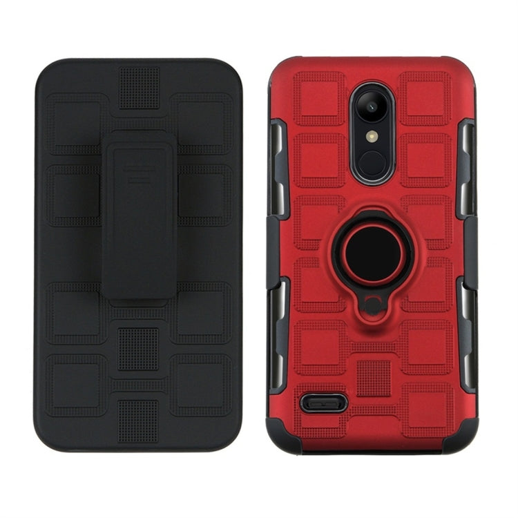 For LG K10 (2018) EU / US Version 3 In 1 Cube PC + TPU Protective Case with 360 Degrees Rotate Black Ring Holder