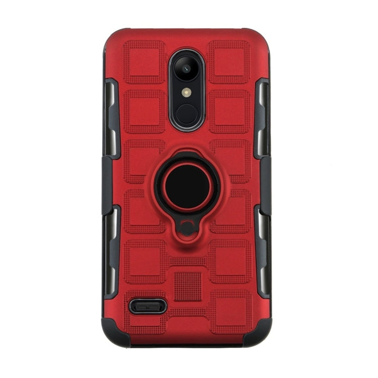 For LG K10 (2018) EU / US Version 3 In 1 Cube PC + TPU Protective Case with 360 Degrees Rotate Black Ring Holder