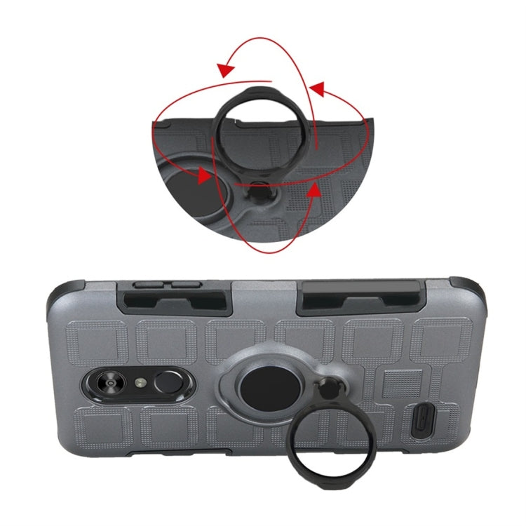 For LG K10 (2018) EU / US Version 3 In 1 Cube PC + TPU Protective Case with 360 Degrees Rotate Black Ring Holder
