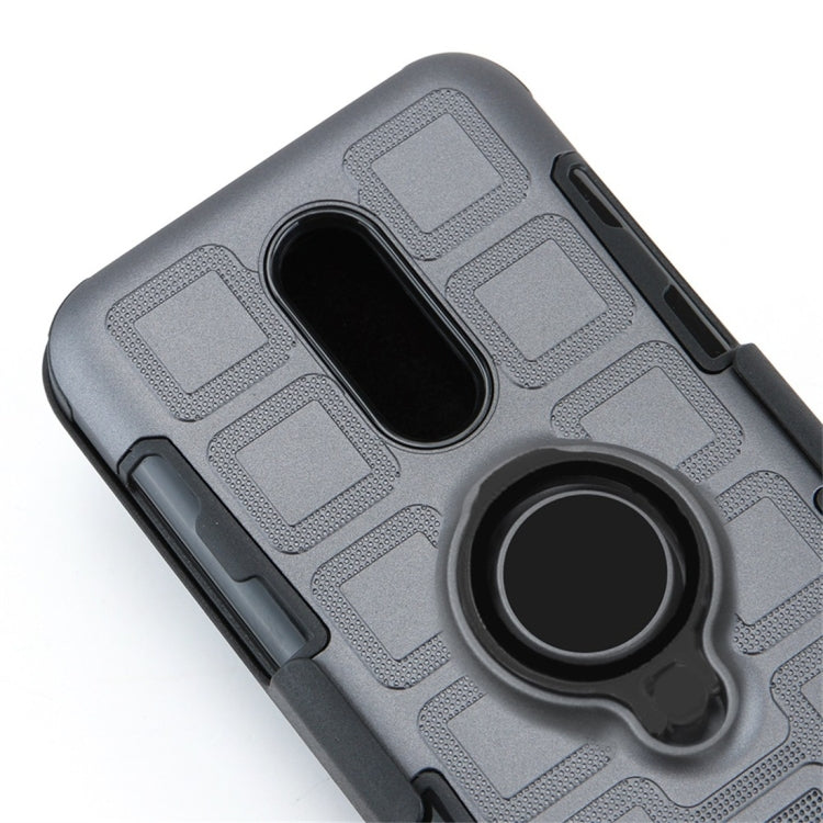 For LG K10 (2018) EU / US Version 3 In 1 Cube PC + TPU Protective Case with 360 Degrees Rotate Black Ring Holder