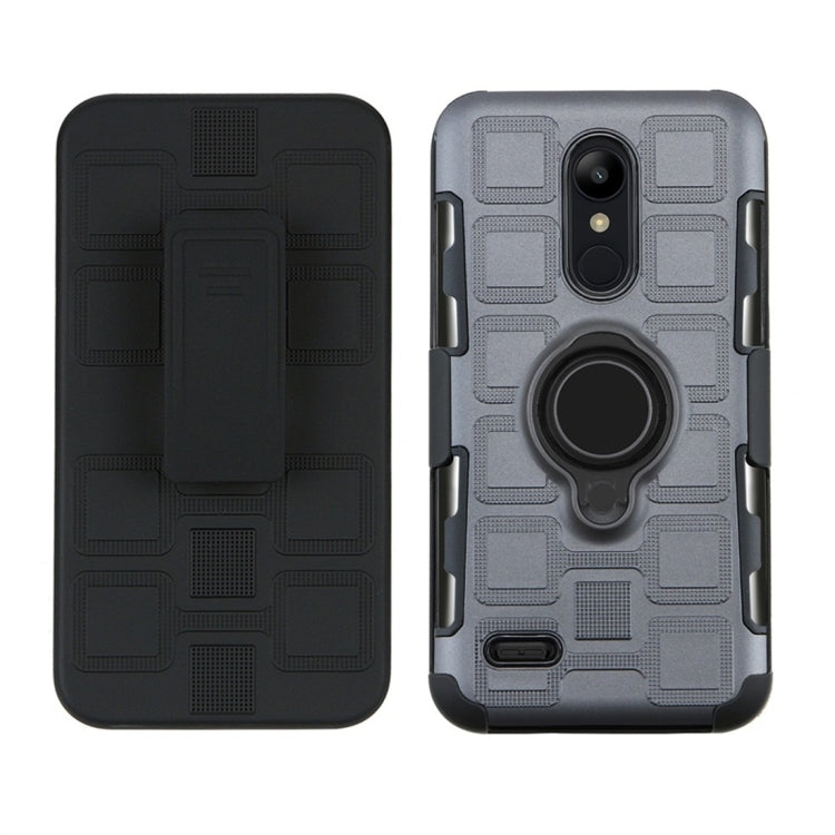 For LG K10 (2018) EU / US Version 3 In 1 Cube PC + TPU Protective Case with 360 Degrees Rotate Black Ring Holder