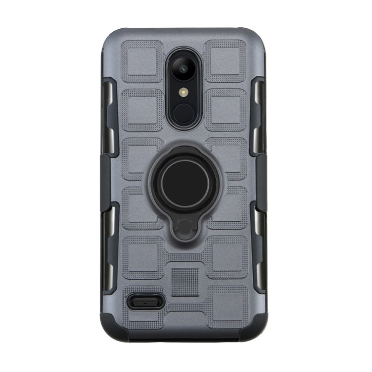 For LG K10 (2018) EU / US Version 3 In 1 Cube PC + TPU Protective Case with 360 Degrees Rotate Black Ring Holder