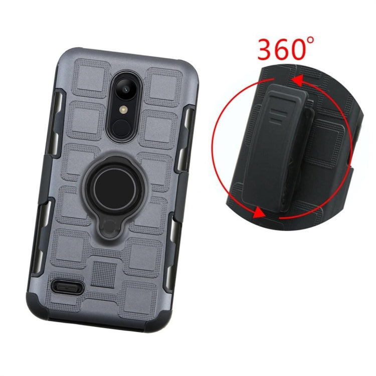 For LG K10 (2018) EU / US Version 3 In 1 Cube PC + TPU Protective Case with 360 Degrees Rotate Black Ring Holder