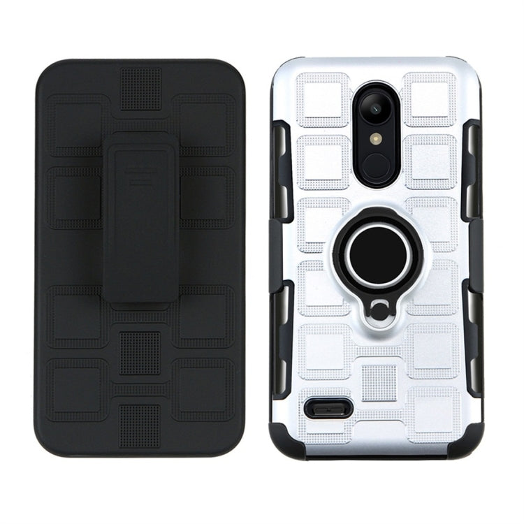 For LG K10 (2018) EU / US Version 3 In 1 Cube PC + TPU Protective Case with 360 Degrees Rotate Black Ring Holder