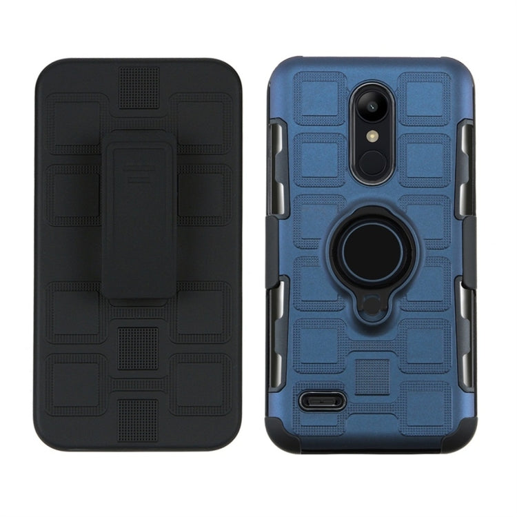 For LG K10 (2018) EU / US Version 3 In 1 Cube PC + TPU Protective Case with 360 Degrees Rotate Black Ring Holder