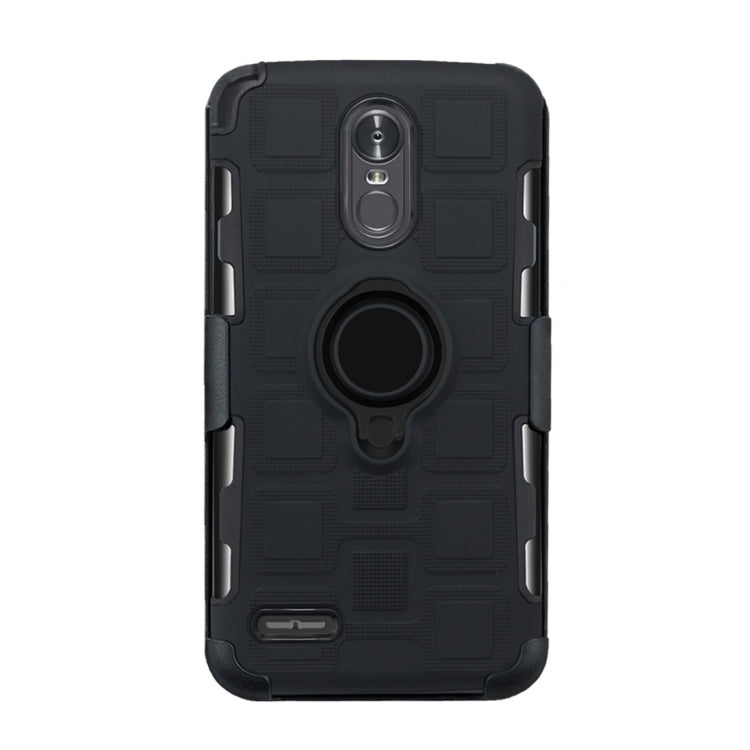 For LG Stylo 3 3 In 1 Cube PC + TPU Protective Case with 360 Degrees Rotate Black Ring Holder