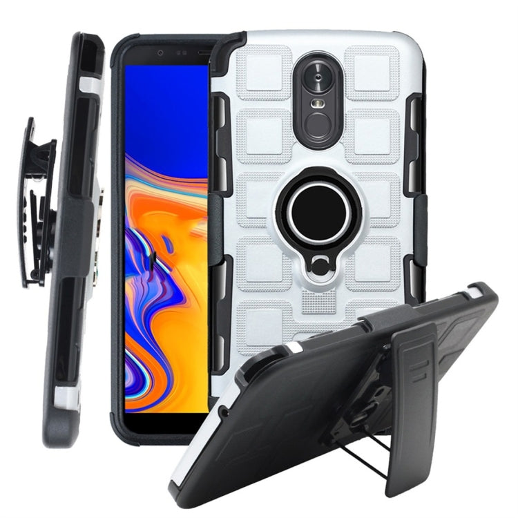 For LG Stylo 3 3 In 1 Cube PC + TPU Protective Case with 360 Degrees Rotate Black Ring Holder