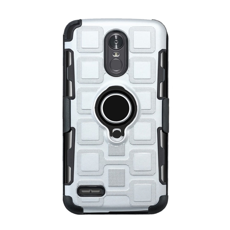 For LG Stylo 3 3 In 1 Cube PC + TPU Protective Case with 360 Degrees Rotate Black Ring Holder