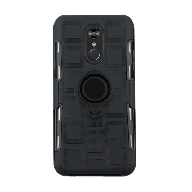 For LG Q Stylo 4 / Q Stylus 3 In 1 Cube PC + TPU Protective Case with 360 Degrees Rotate Black Ring Holder