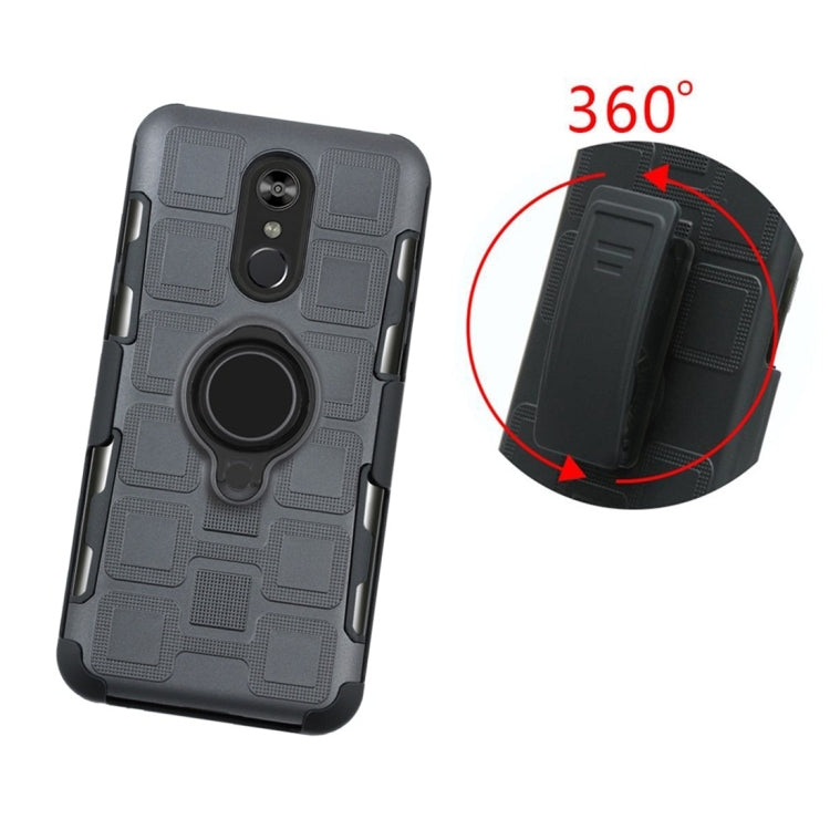 For LG Q Stylo 4 / Q Stylus 3 In 1 Cube PC + TPU Protective Case with 360 Degrees Rotate Black Ring Holder
