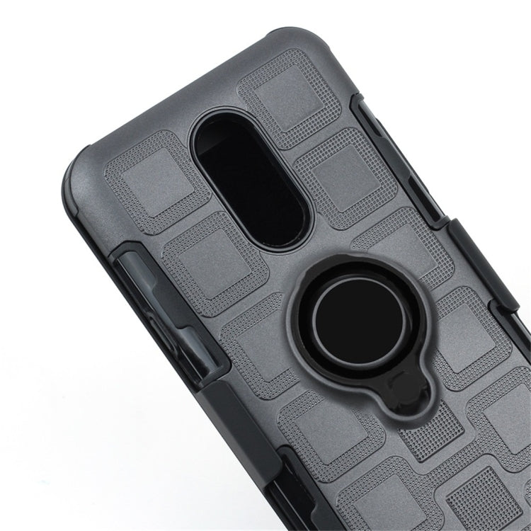 For LG Q Stylo 4 / Q Stylus 3 In 1 Cube PC + TPU Protective Case with 360 Degrees Rotate Black Ring Holder