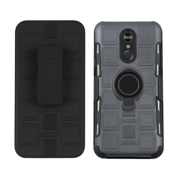 For LG Q Stylo 4 / Q Stylus 3 In 1 Cube PC + TPU Protective Case with 360 Degrees Rotate Black Ring Holder
