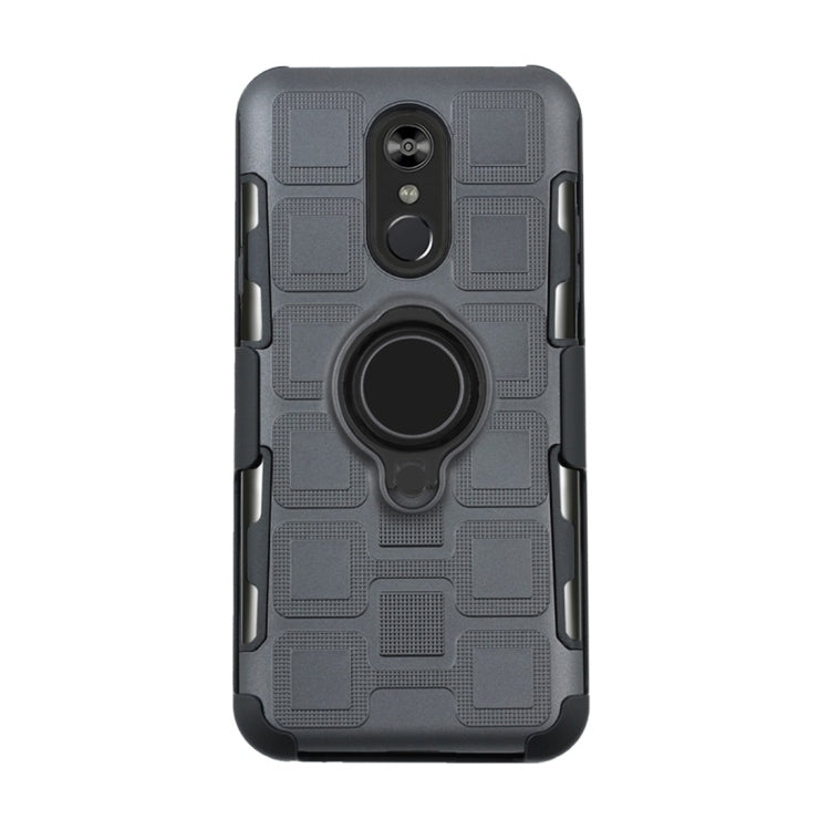 For LG Q Stylo 4 / Q Stylus 3 In 1 Cube PC + TPU Protective Case with 360 Degrees Rotate Black Ring Holder