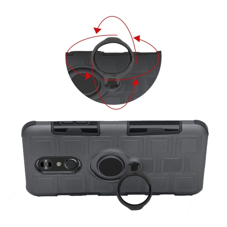 For LG Q Stylo 4 / Q Stylus 3 In 1 Cube PC + TPU Protective Case with 360 Degrees Rotate Black Ring Holder