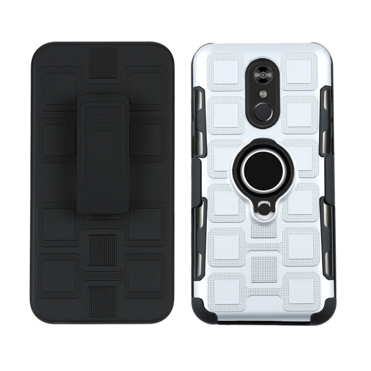 For LG Q Stylo 4 / Q Stylus 3 In 1 Cube PC + TPU Protective Case with 360 Degrees Rotate Black Ring Holder