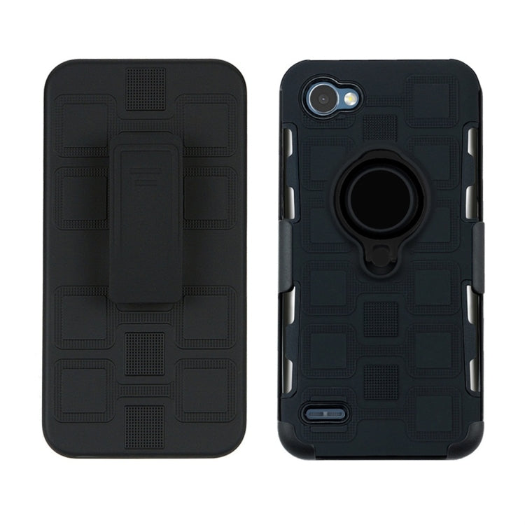 For LG Q6 3 In 1 Cube PC + TPU Protective Case with 360 Degrees Rotate Black Ring Holder