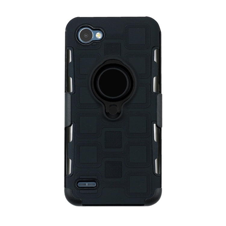 For LG Q6 3 In 1 Cube PC + TPU Protective Case with 360 Degrees Rotate Black Ring Holder