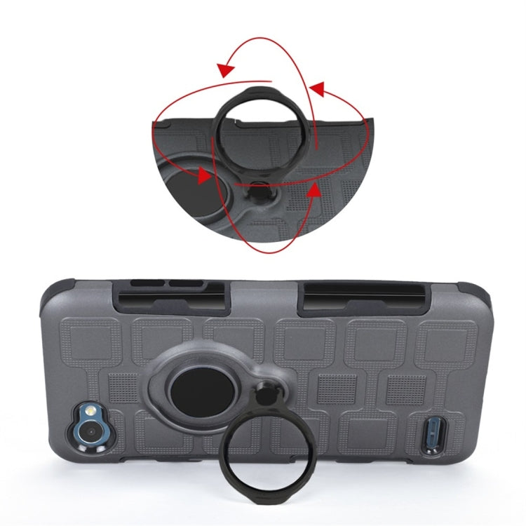 For LG Q6 3 In 1 Cube PC + TPU Protective Case with 360 Degrees Rotate Black Ring Holder