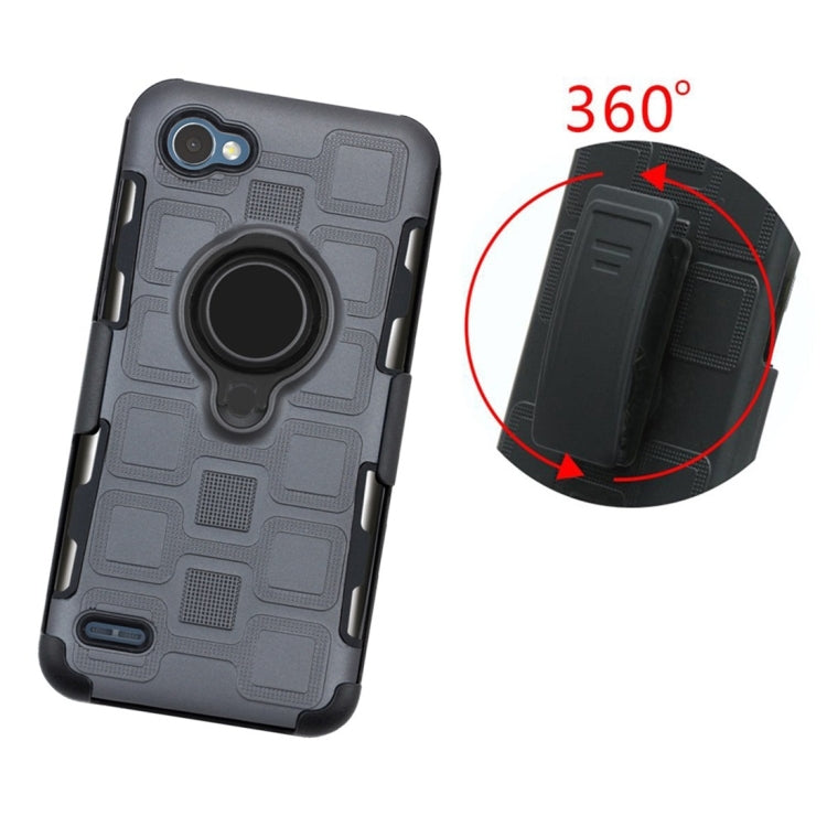 For LG Q6 3 In 1 Cube PC + TPU Protective Case with 360 Degrees Rotate Black Ring Holder