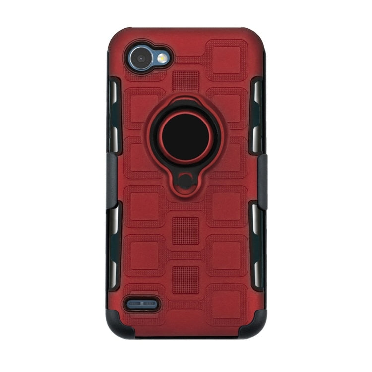 For LG Q6 3 In 1 Cube PC + TPU Protective Case with 360 Degrees Rotate Black Ring Holder
