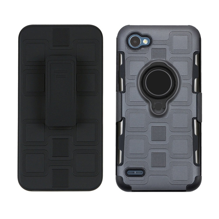 For LG Q6 3 In 1 Cube PC + TPU Protective Case with 360 Degrees Rotate Black Ring Holder
