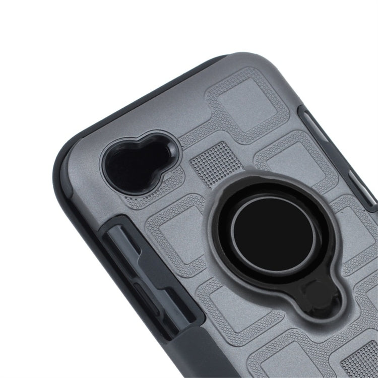 For LG Q6 3 In 1 Cube PC + TPU Protective Case with 360 Degrees Rotate Black Ring Holder