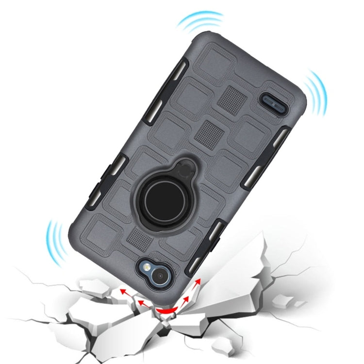 For LG Q6 3 In 1 Cube PC + TPU Protective Case with 360 Degrees Rotate Black Ring Holder