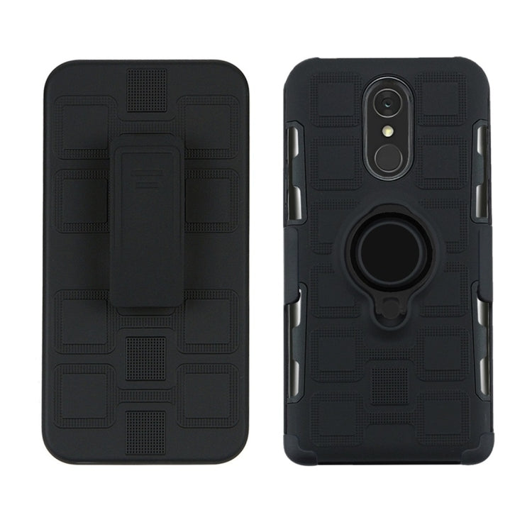 For LG Q7 3 In 1 Cube PC + TPU Protective Case with 360 Degrees Rotate Black Ring Holder