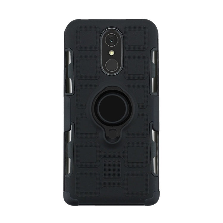 For LG Q7 3 In 1 Cube PC + TPU Protective Case with 360 Degrees Rotate Black Ring Holder