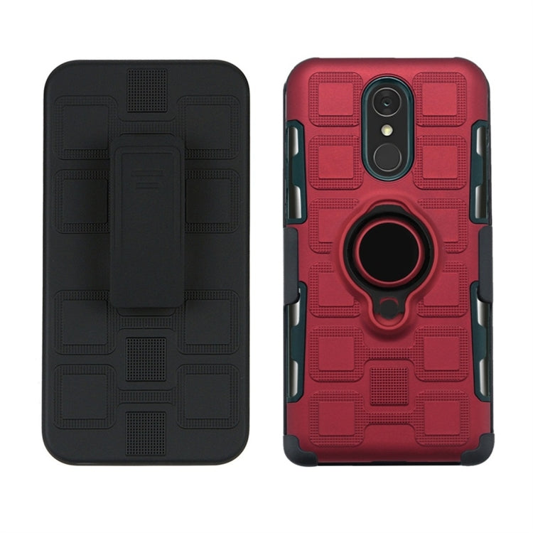 For LG Q7 3 In 1 Cube PC + TPU Protective Case with 360 Degrees Rotate Black Ring Holder