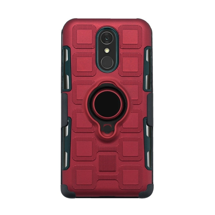 For LG Q7 3 In 1 Cube PC + TPU Protective Case with 360 Degrees Rotate Black Ring Holder