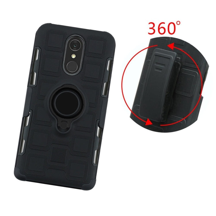 For LG Q7 3 In 1 Cube PC + TPU Protective Case with 360 Degrees Rotate Black Ring Holder