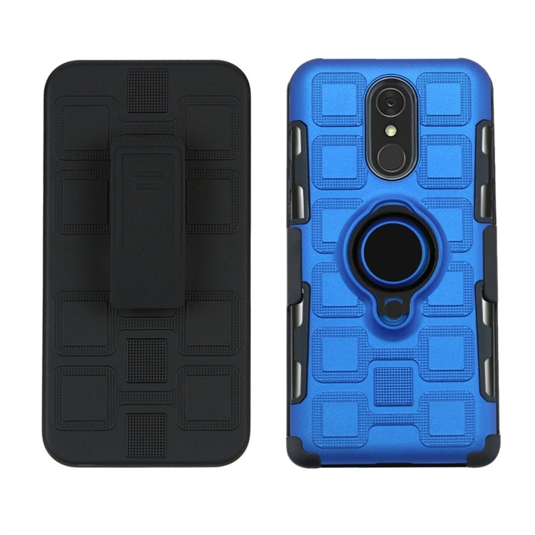 For LG Q7 3 In 1 Cube PC + TPU Protective Case with 360 Degrees Rotate Black Ring Holder