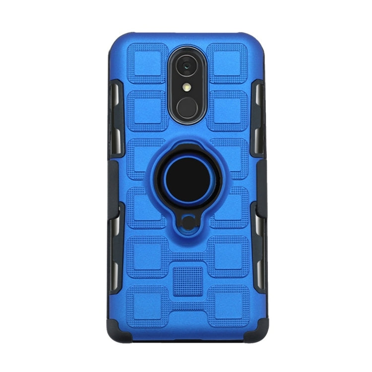 For LG Q7 3 In 1 Cube PC + TPU Protective Case with 360 Degrees Rotate Black Ring Holder