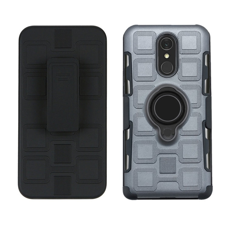 For LG Q7 3 In 1 Cube PC + TPU Protective Case with 360 Degrees Rotate Black Ring Holder