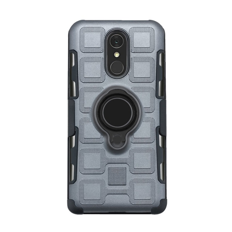 For LG Q7 3 In 1 Cube PC + TPU Protective Case with 360 Degrees Rotate Black Ring Holder