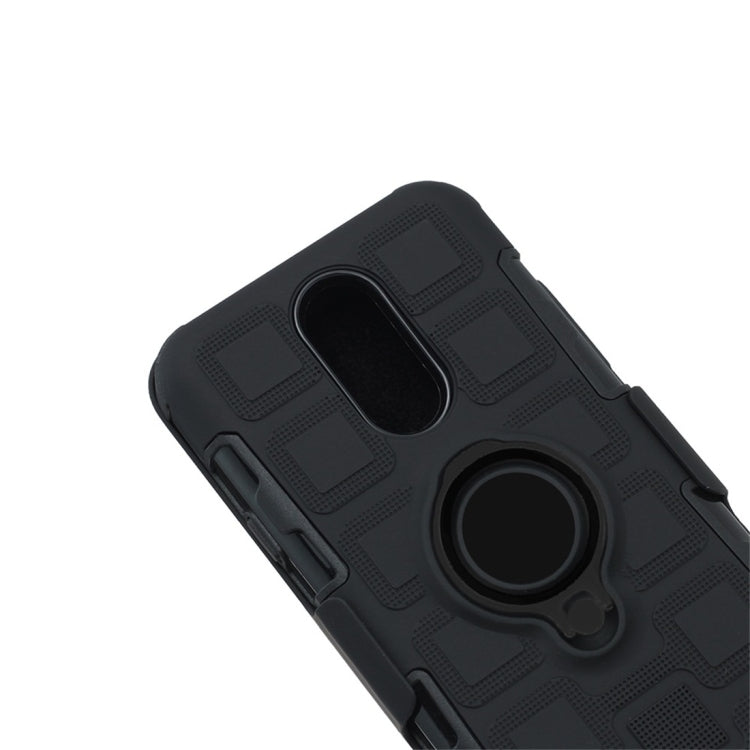 For LG Q7 3 In 1 Cube PC + TPU Protective Case with 360 Degrees Rotate Black Ring Holder