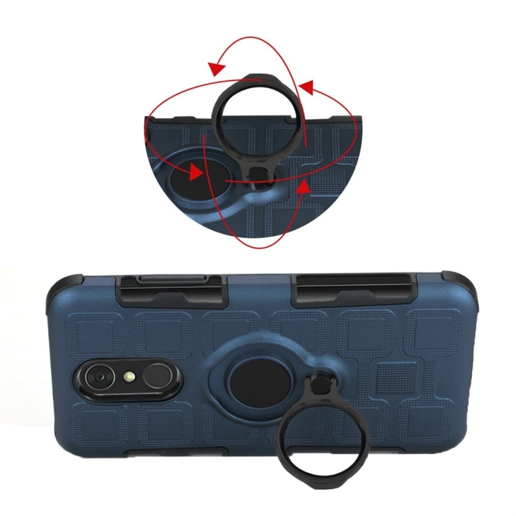 For LG Q7 3 In 1 Cube PC + TPU Protective Case with 360 Degrees Rotate Black Ring Holder