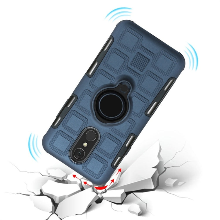 For LG Q7 3 In 1 Cube PC + TPU Protective Case with 360 Degrees Rotate Black Ring Holder