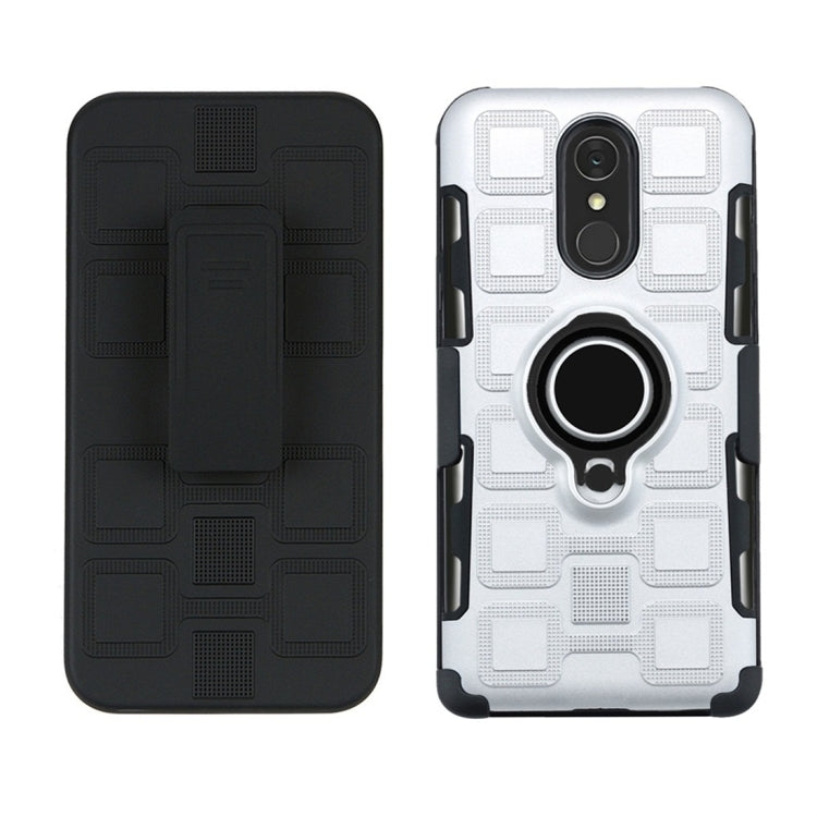 For LG Q7 3 In 1 Cube PC + TPU Protective Case with 360 Degrees Rotate Black Ring Holder