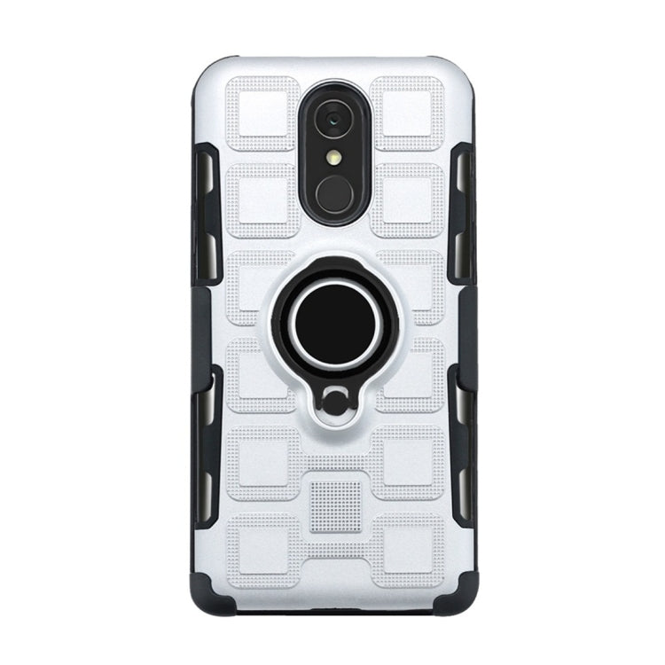 For LG Q7 3 In 1 Cube PC + TPU Protective Case with 360 Degrees Rotate Black Ring Holder