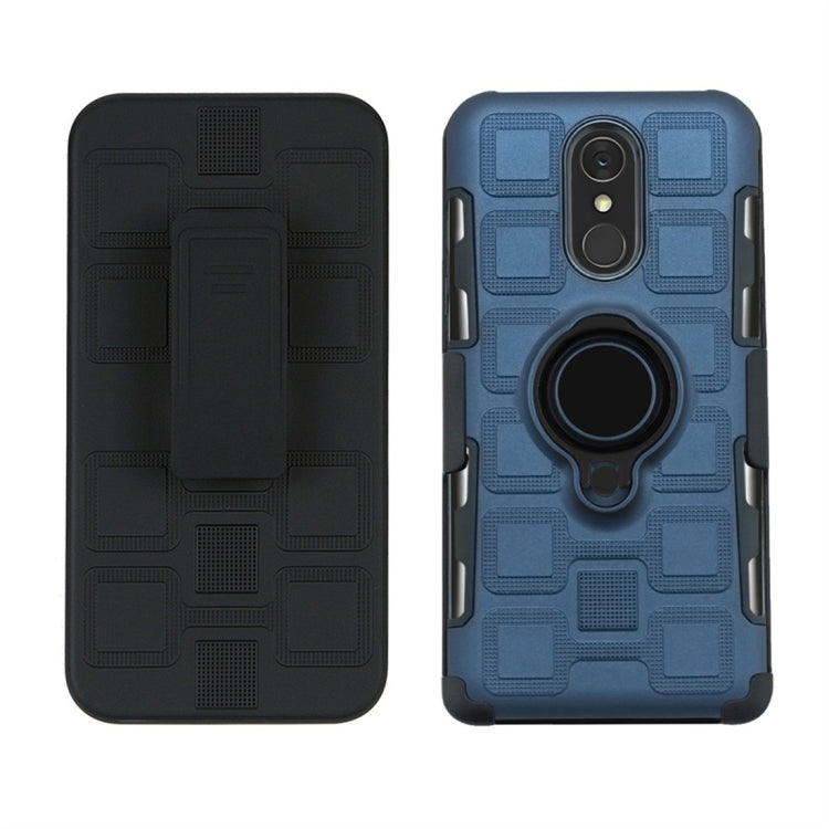 For LG Q7 3 In 1 Cube PC + TPU Protective Case with 360 Degrees Rotate Black Ring Holder