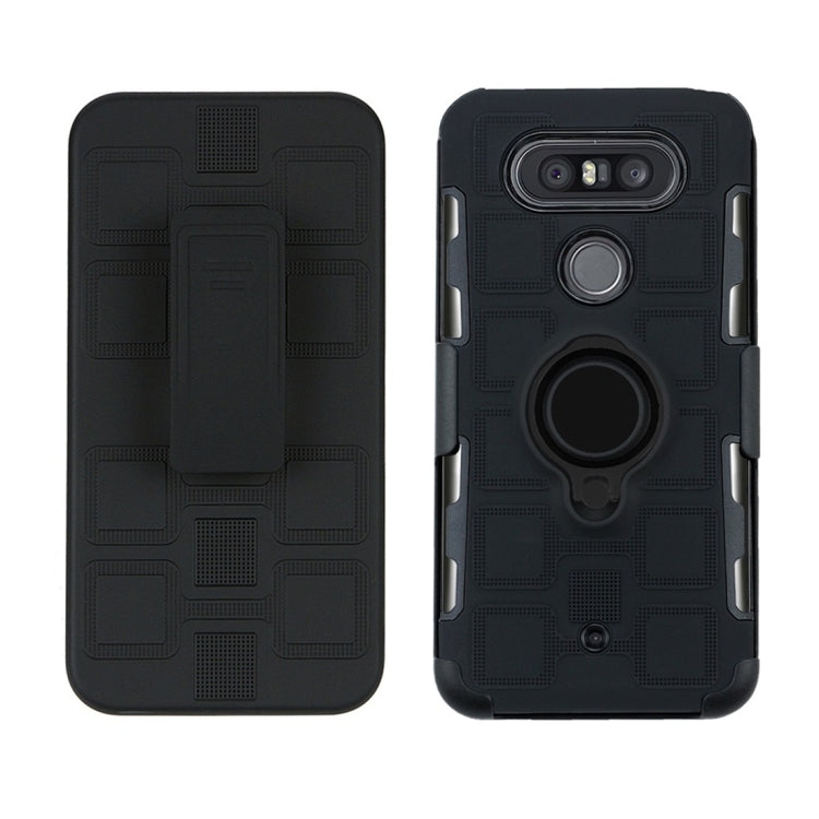 For LG Q8 3 In 1 Cube PC + TPU Protective Case with 360 Degrees Rotate Black Ring Holder