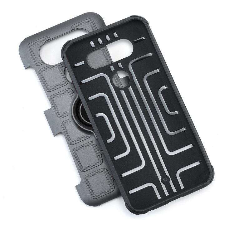 For LG Q8 3 In 1 Cube PC + TPU Protective Case with 360 Degrees Rotate Black Ring Holder