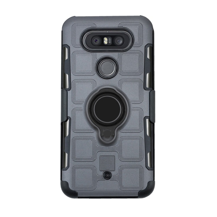 For LG Q8 3 In 1 Cube PC + TPU Protective Case with 360 Degrees Rotate Black Ring Holder